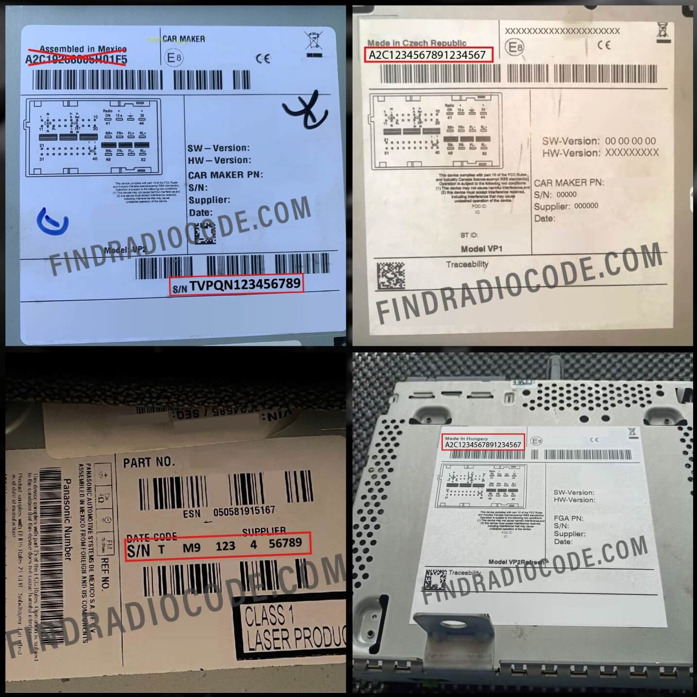 A2C Continental serial number labels for Chrysler radio code